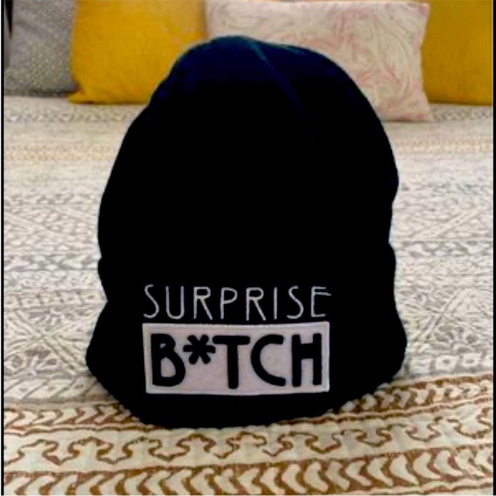 Black Expression Beanie with Bold Text : Size OS